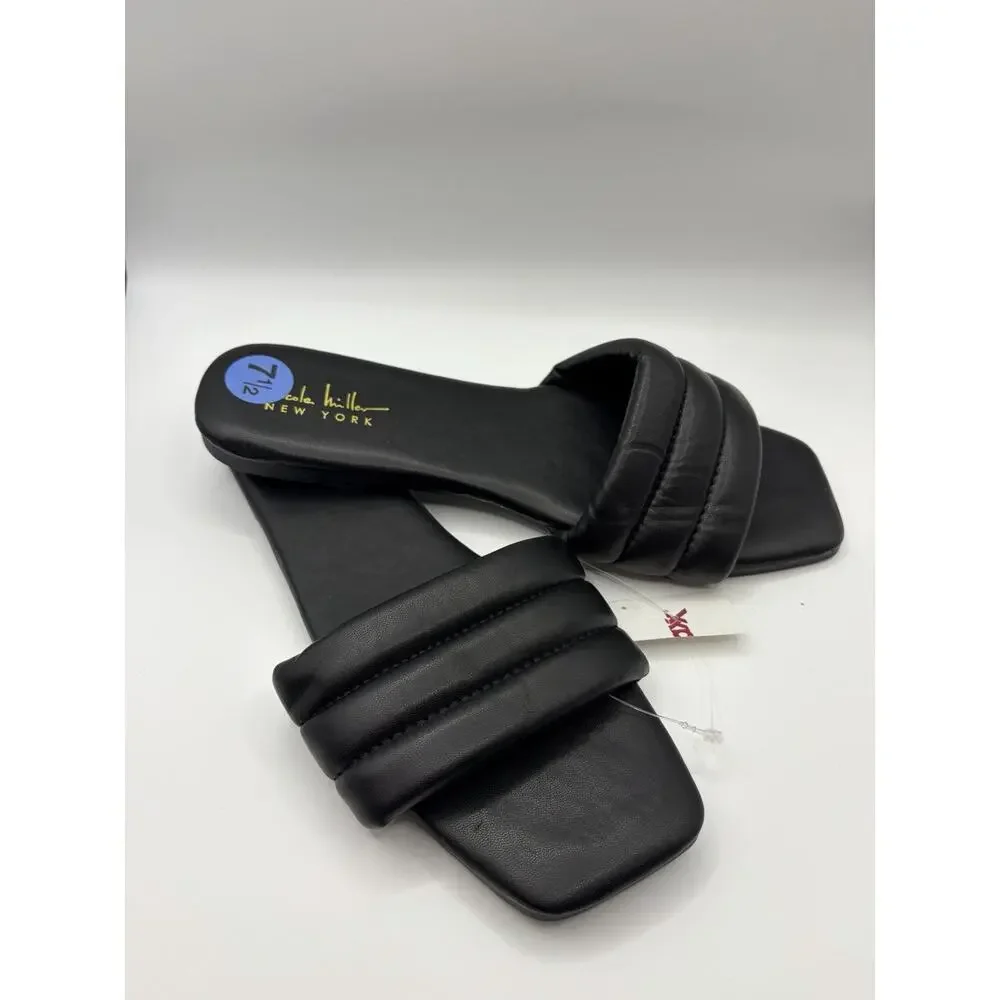 Nichole Miller Women’s Size 7.5 Black Padded Slide Sandals NWT Square Toe Resort